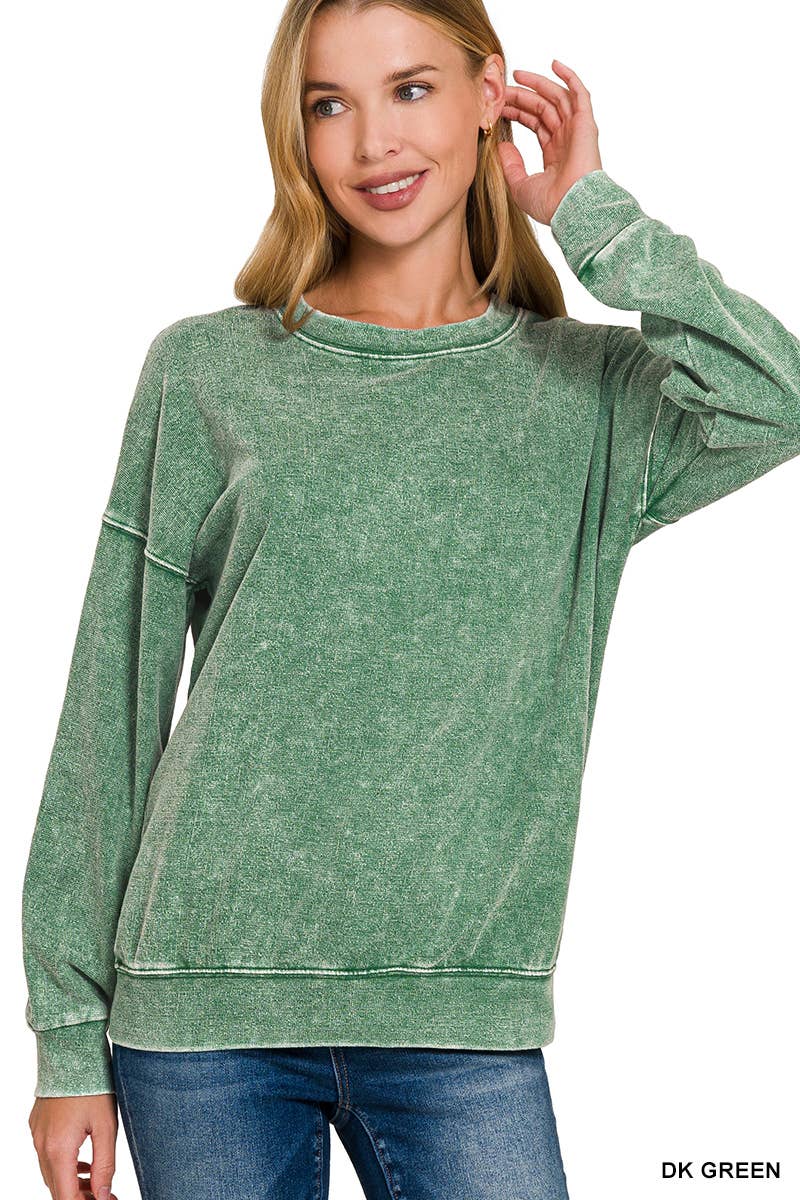 Washed Round Neck Pullover Sweatshirts