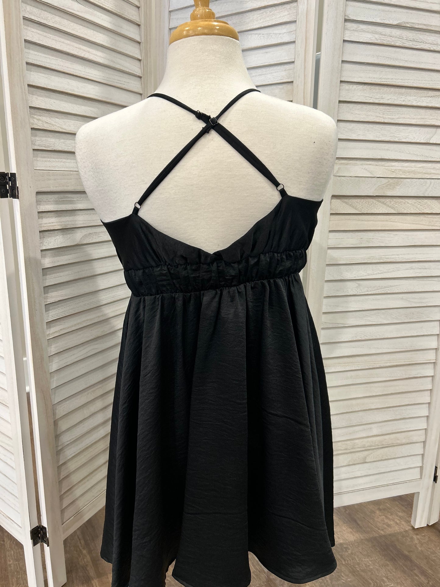 Black Mini Crossed Strap Dress