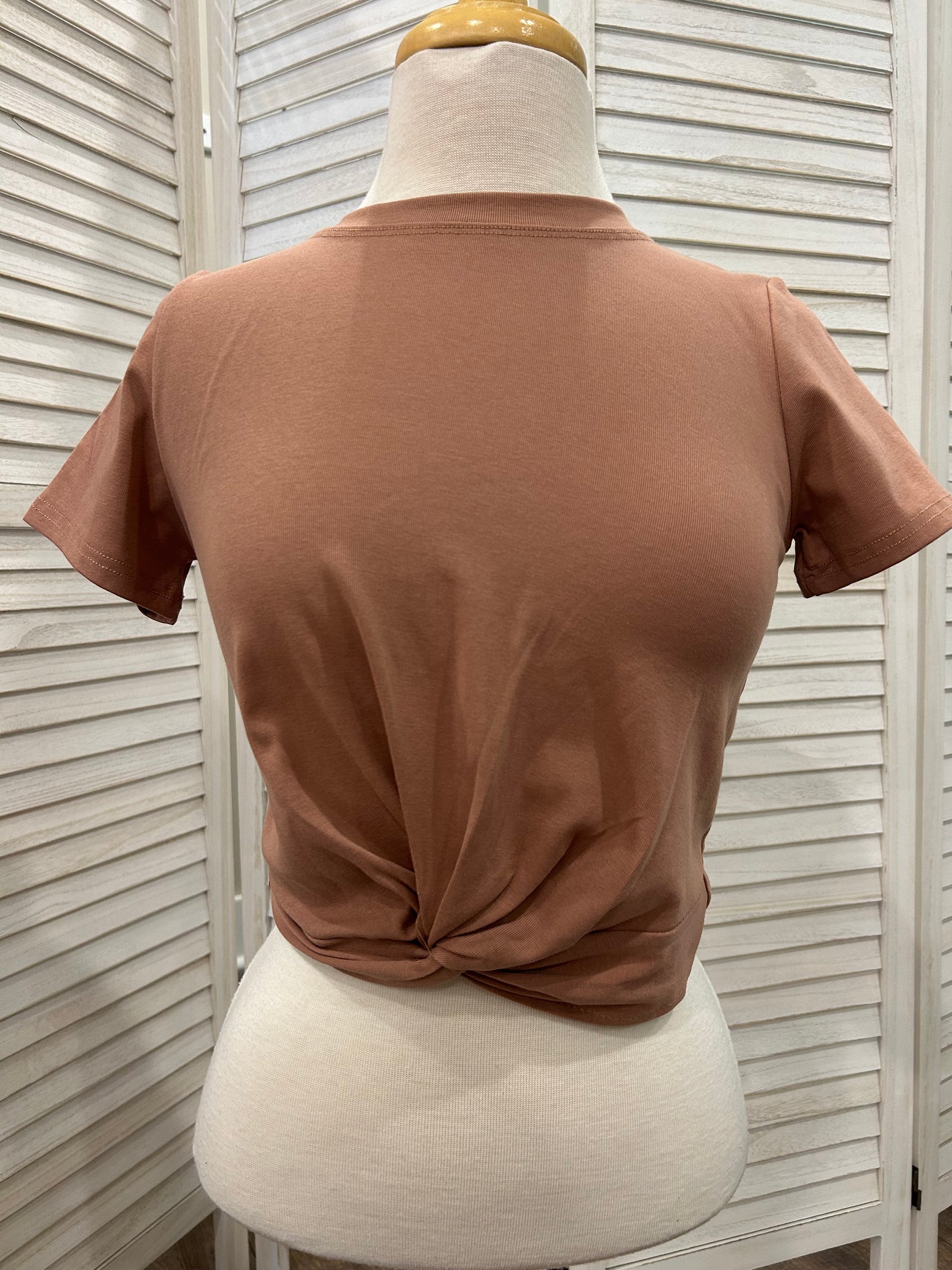 Solid Short Sleeve Twisted Top