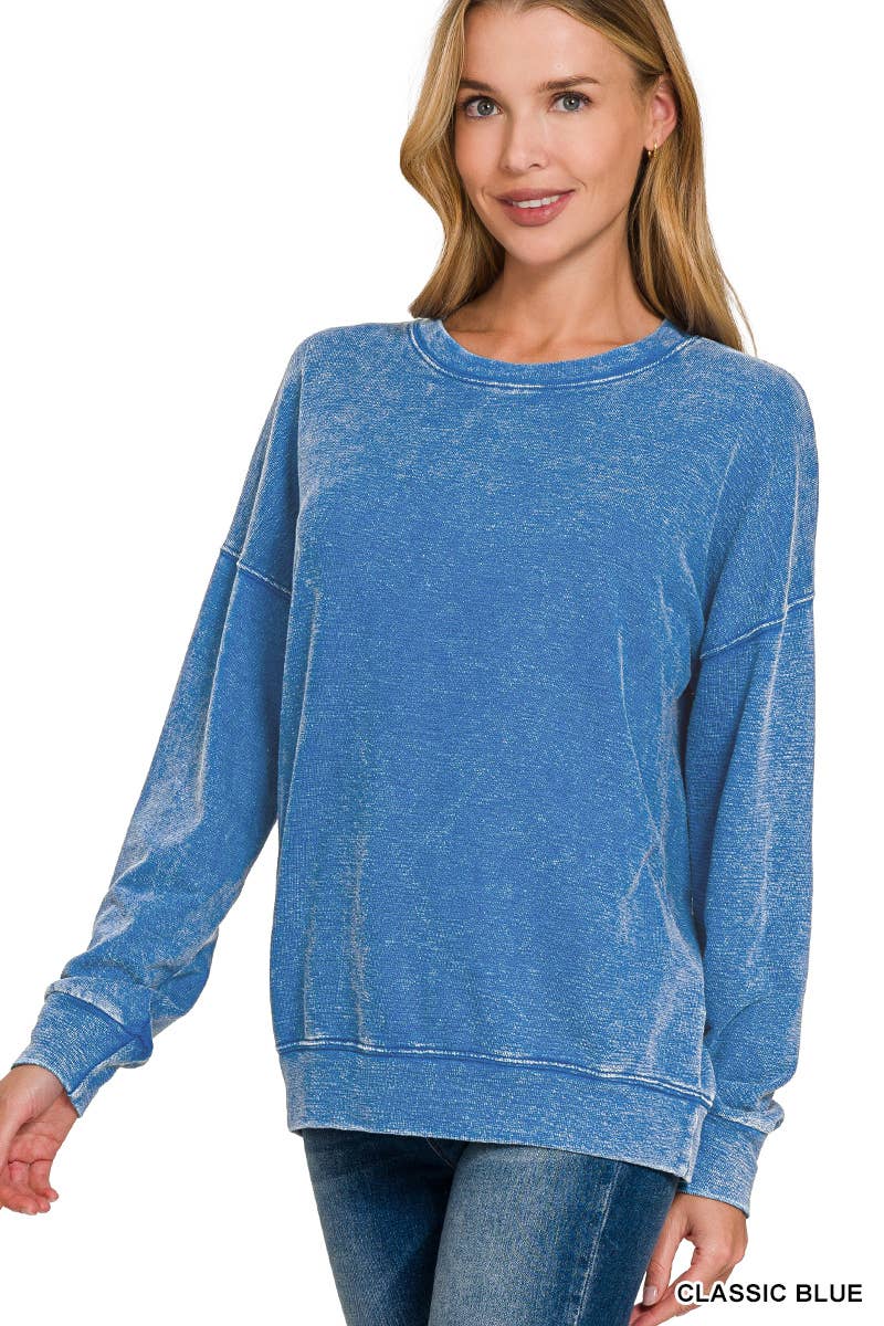 Washed Round Neck Pullover Sweatshirts