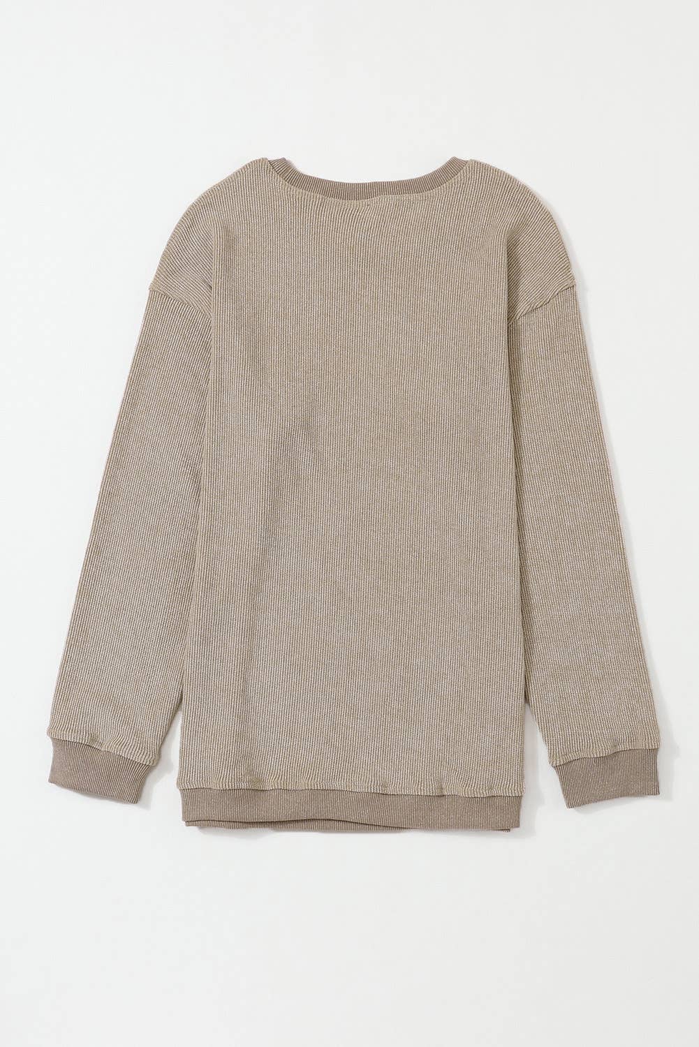 Solid Ribbed Knit Round Neck Pullover Sweatshirt