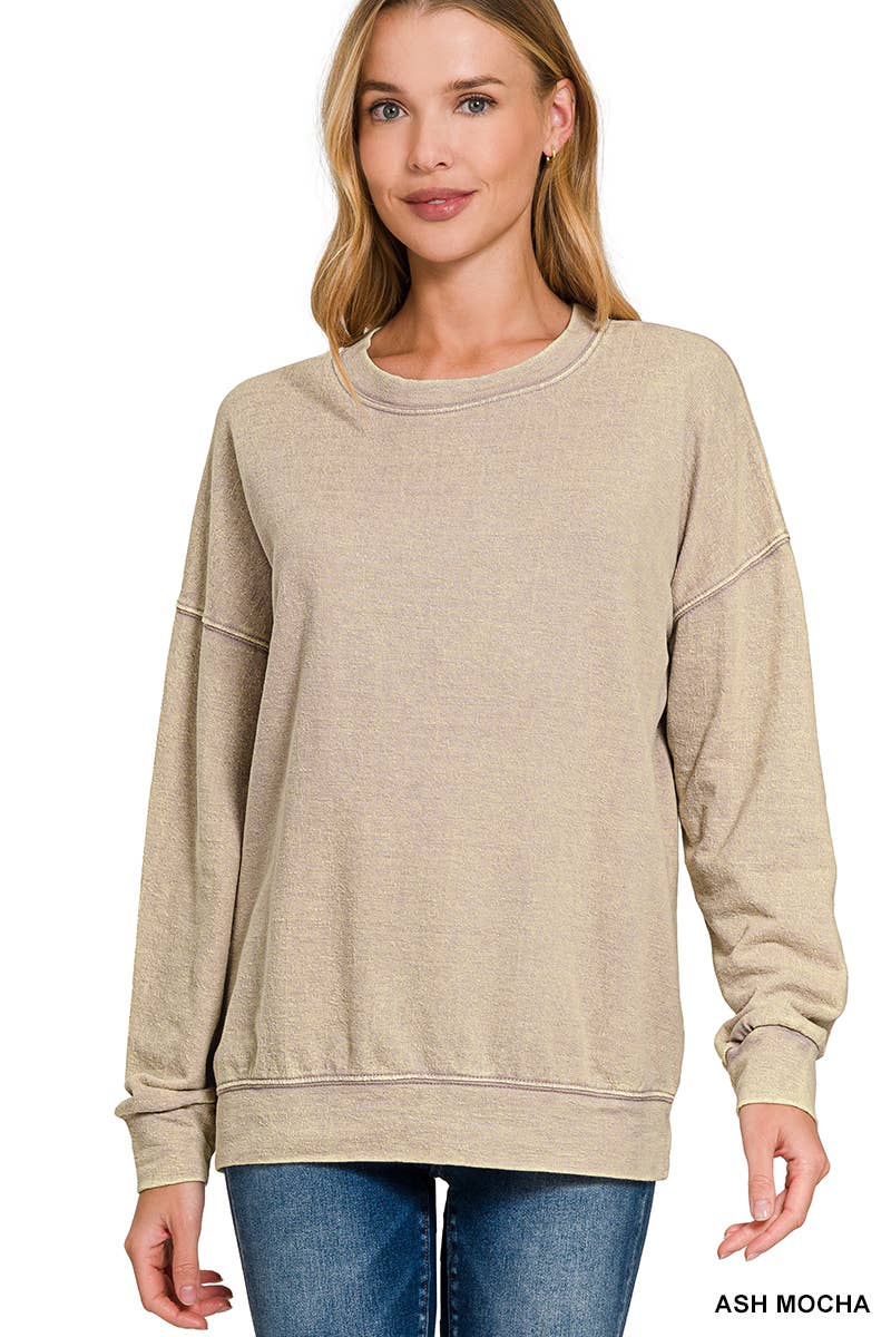 Washed Round Neck Pullover Sweatshirts