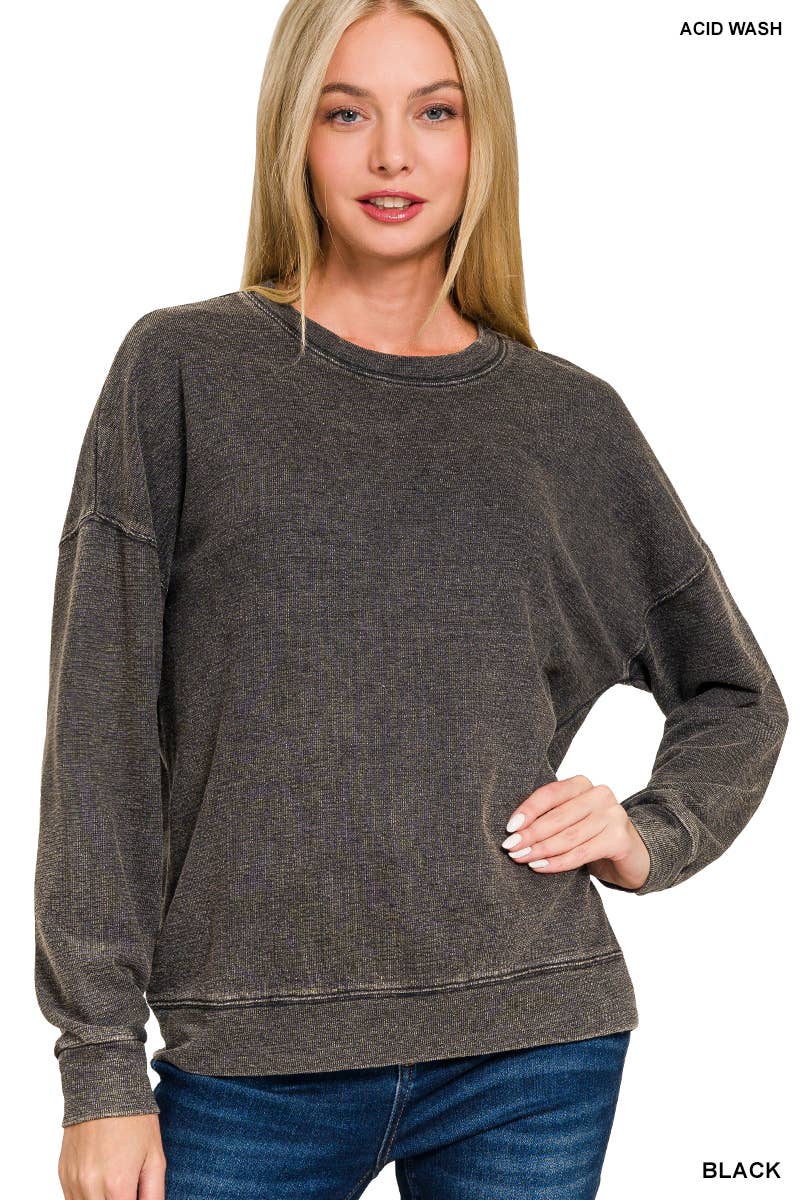 Washed Round Neck Pullover Sweatshirts