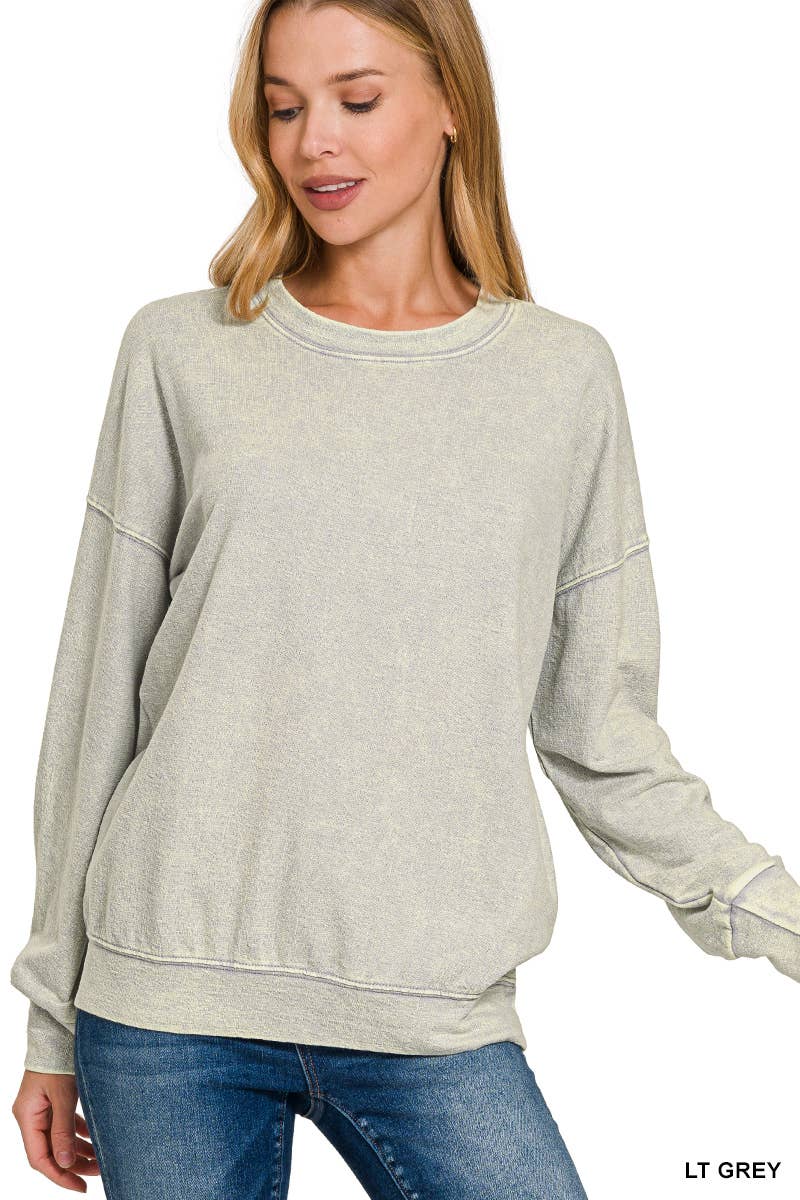Washed Round Neck Pullover Sweatshirts