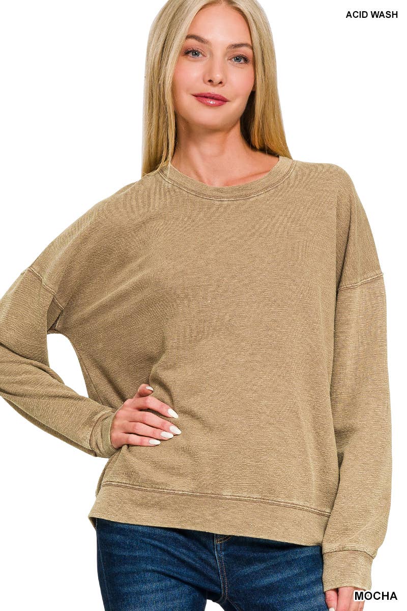 Washed Round Neck Pullover Sweatshirts