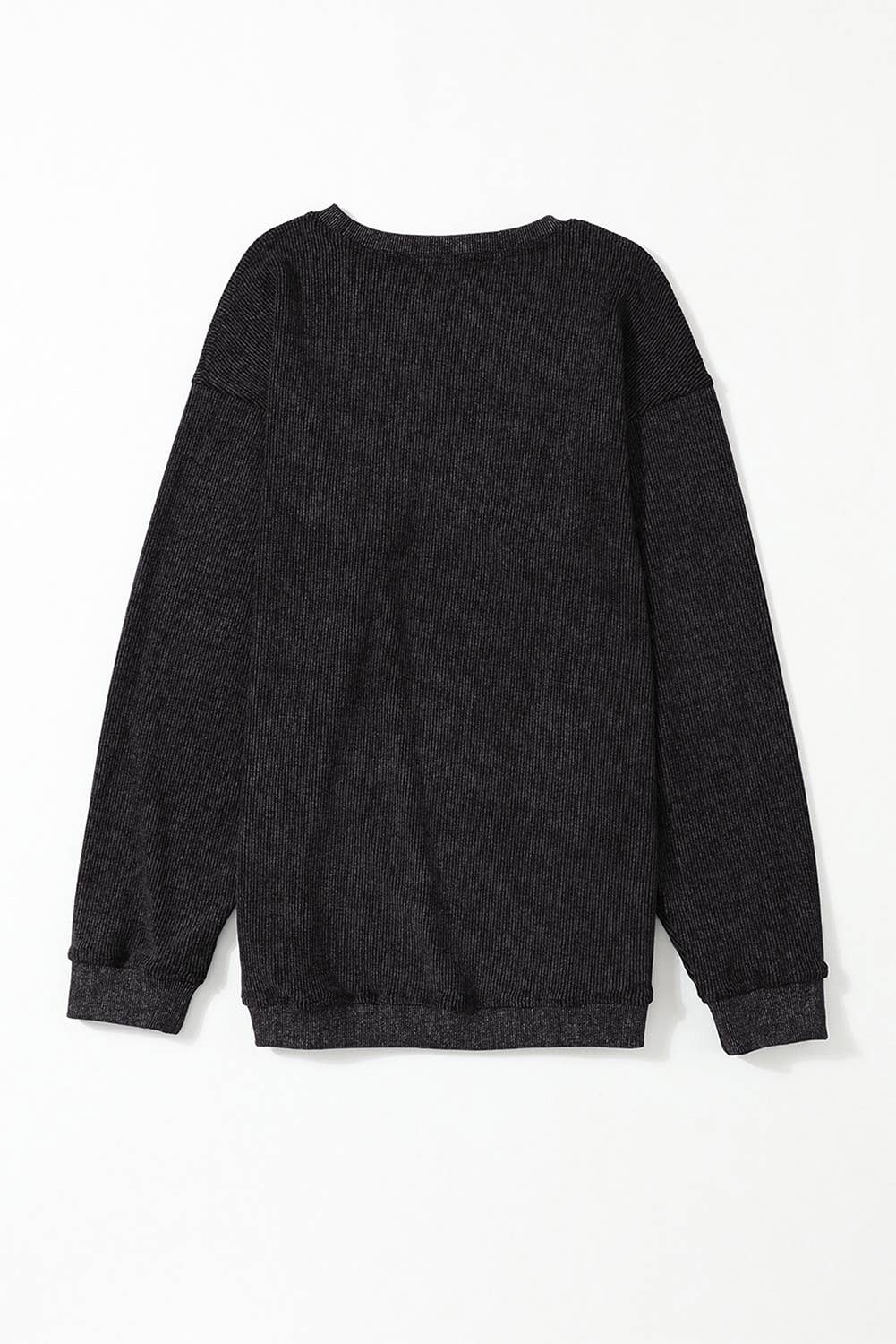Solid Ribbed Knit Round Neck Pullover Sweatshirt