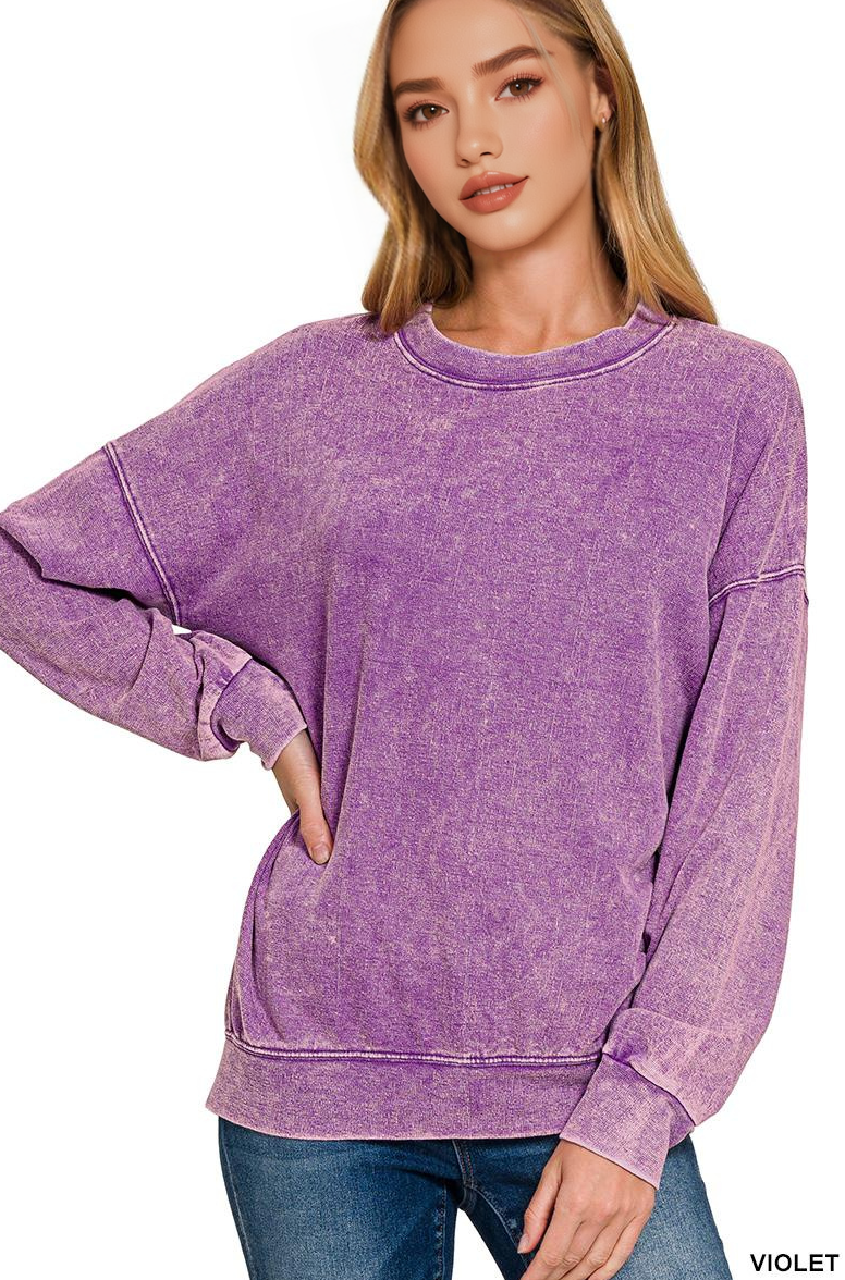 Washed Round Neck Pullover Sweatshirts