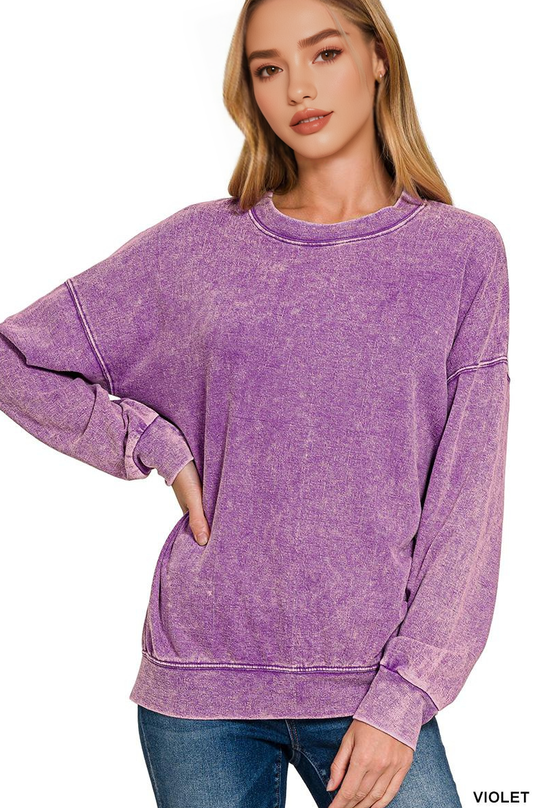 Washed Round Neck Pullover Sweatshirts