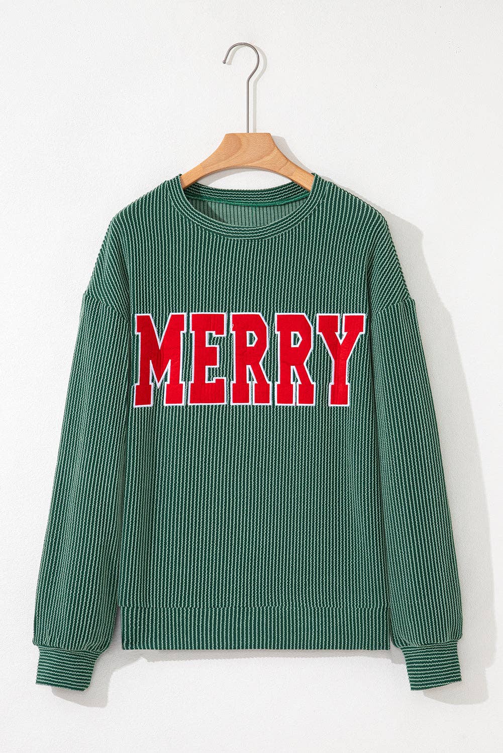 Christmas Merry Corded Knit Long Sleeve Top